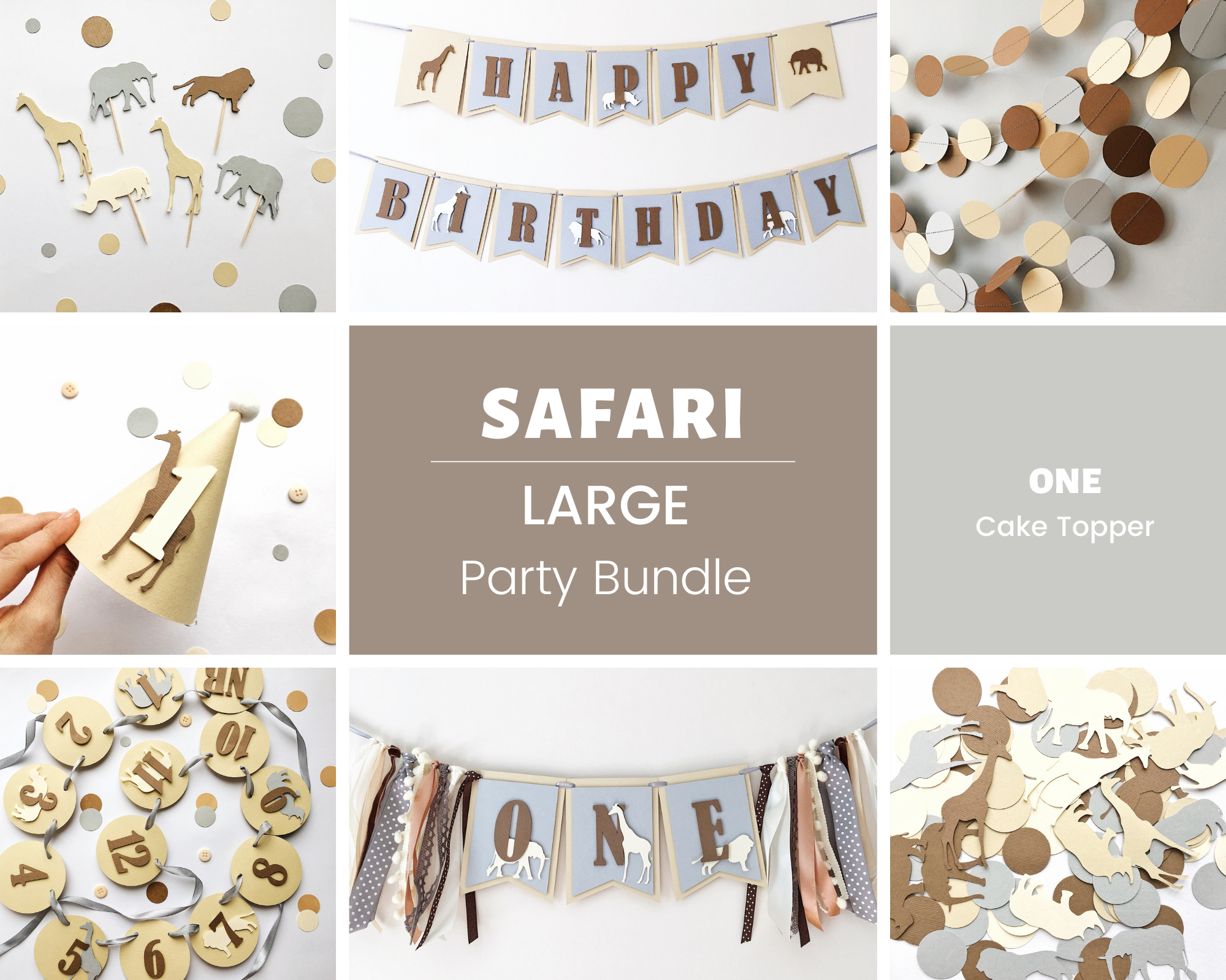 Safari Birthday Bundle Safari First Birthday Decor Muted Safari